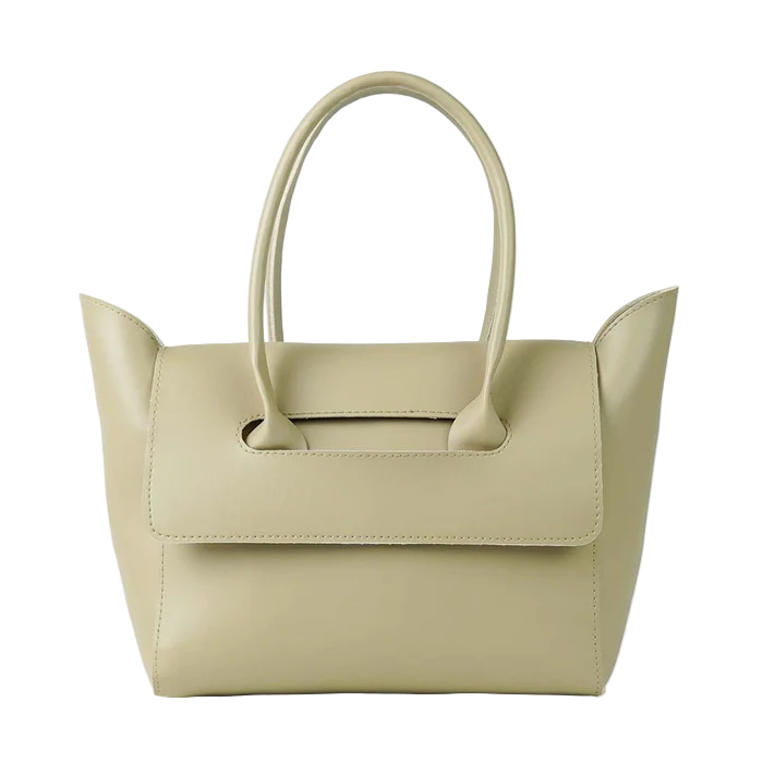 Women’s Faux Leather Handbag – Beige, Structured Tote with Fixed Shoulder Handles and Top Zip Closure