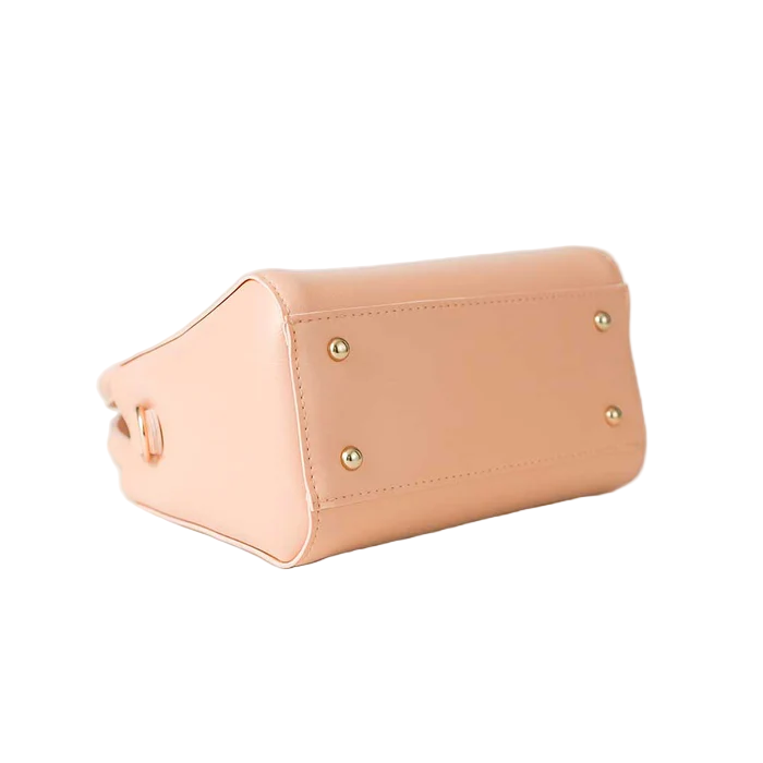Women’s Handbag – Peach Faux Leather, Medium Size with Detachable Strap