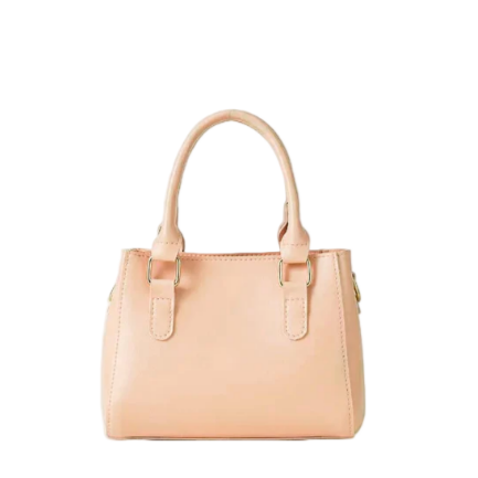 Women’s Handbag – Peach Faux Leather, Medium Size with Detachable Strap