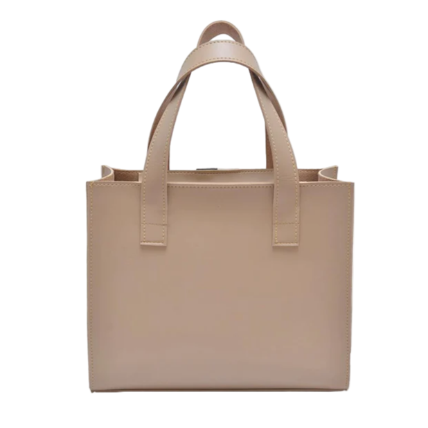 Women’s Beige Handbag with Dual Compartments & Stripe Design – Faux Leather with Handles & Long Strap