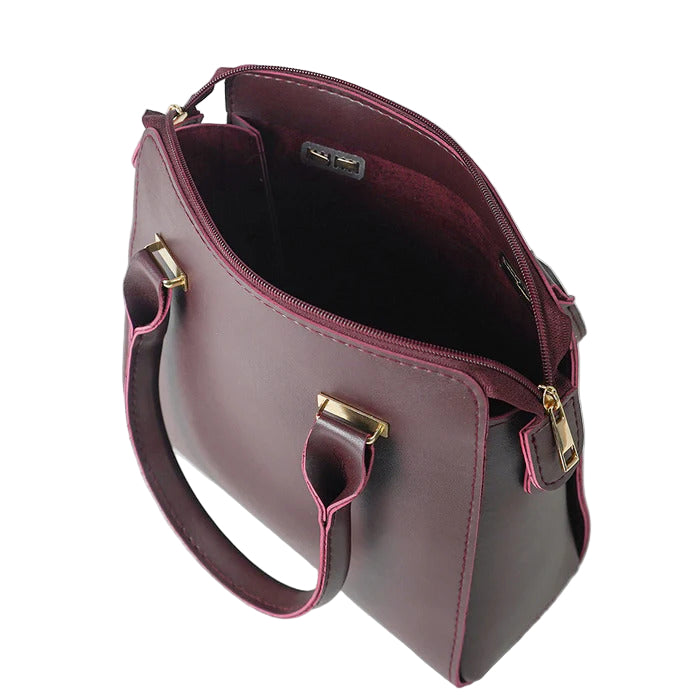Women’s Handbag – Maroon Faux Leather, Floweret Design