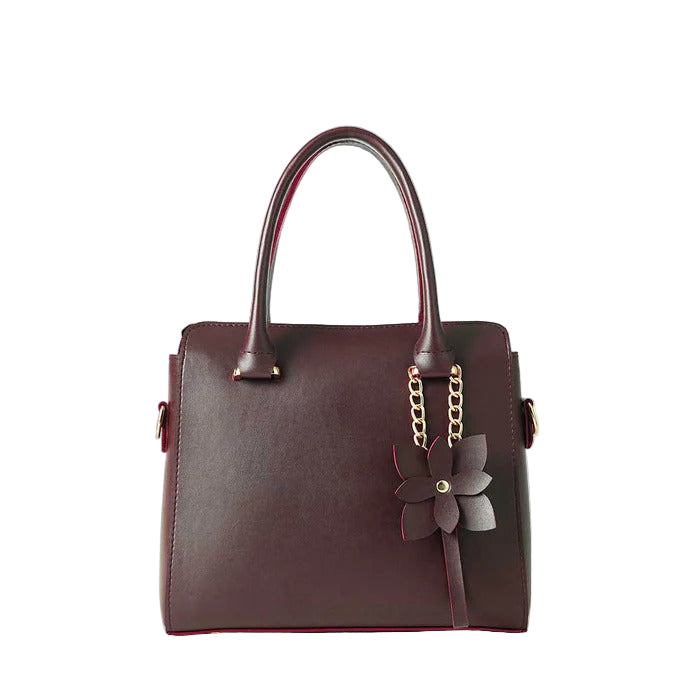 Women’s Handbag – Maroon Faux Leather, Floweret Design