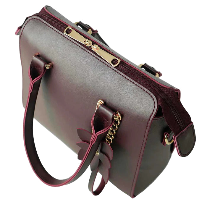 Women’s Handbag – Maroon Faux Leather, Floweret Design