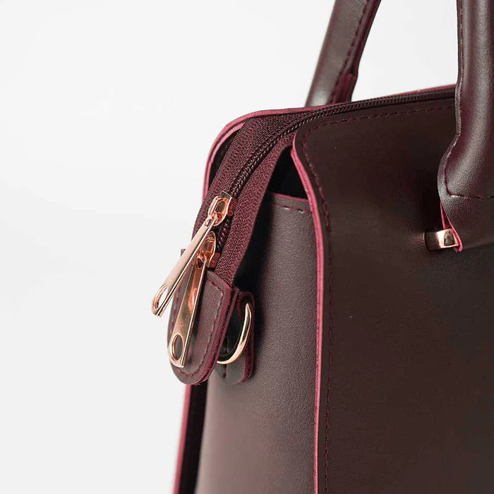 Women’s Handbag – Maroon Faux Leather, Floweret Design