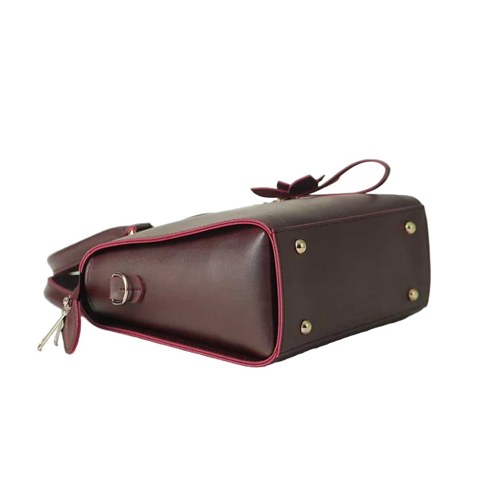 Women’s Handbag – Maroon Faux Leather, Floweret Design