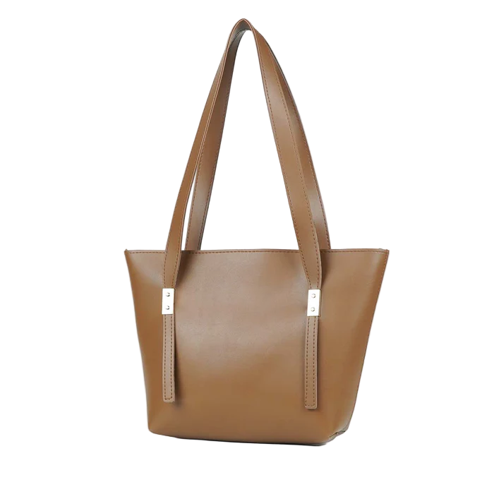 Women’s Brown Medium Shoulder Bag with Fixed Straps and Top Zip Closure