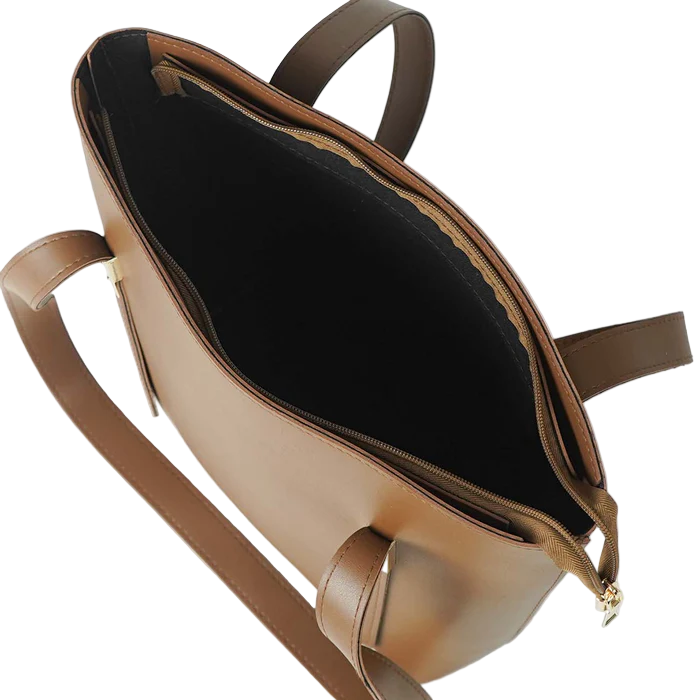 Women’s Brown Medium Shoulder Bag with Fixed Straps and Top Zip Closure