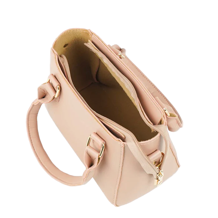 Women’s Handbag – Peach Faux Leather, Medium Size with Detachable Strap