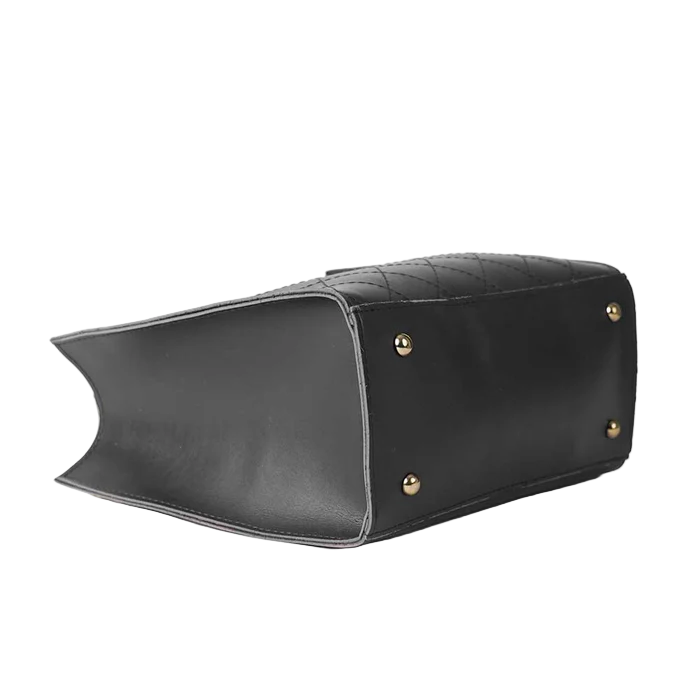 Women’s Faux Leather Shoulder Bag – Black, Medium Size Tote with Double Compartments, Chain Straps, and Top Zip Closure