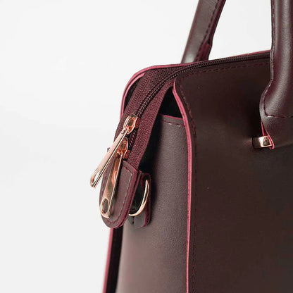 Women’s Handbag – Maroon Faux Leather, Floweret Design