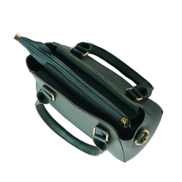 Women’s Handbag – Green Faux Leather, Medium Size with Detachable Strap