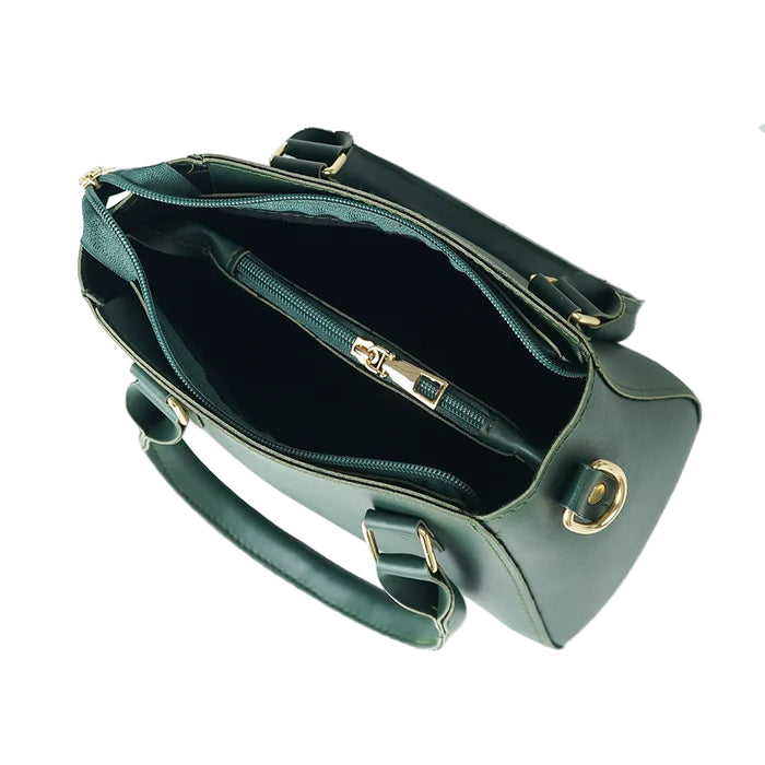 Women’s Handbag – Green Faux Leather, Medium Size with Detachable Strap