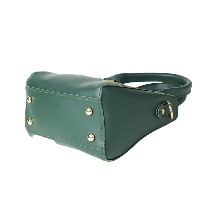 Women’s Handbag – Green Faux Leather, Medium Size with Detachable Strap
