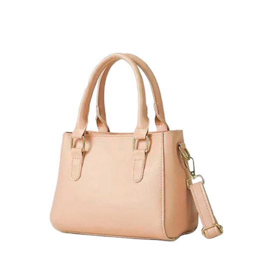 Women’s Handbag – Peach Faux Leather, Medium Size with Detachable Strap