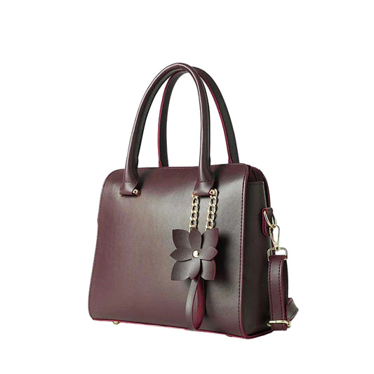 Women’s Handbag – Maroon Faux Leather, Floweret Design