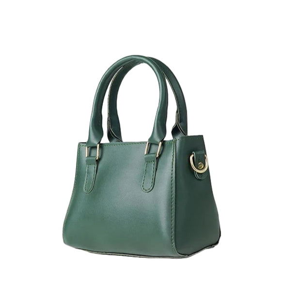Women’s Handbag – Green Faux Leather, Medium Size with Detachable Strap