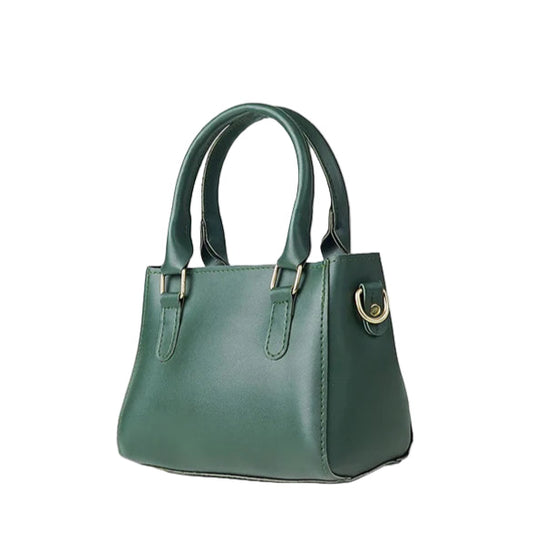 Women’s Handbag – Green Faux Leather, Medium Size with Detachable Strap