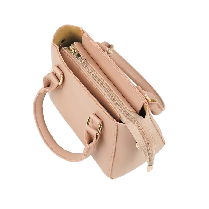 Women’s Handbag – Peach Faux Leather, Medium Size with Detachable Strap