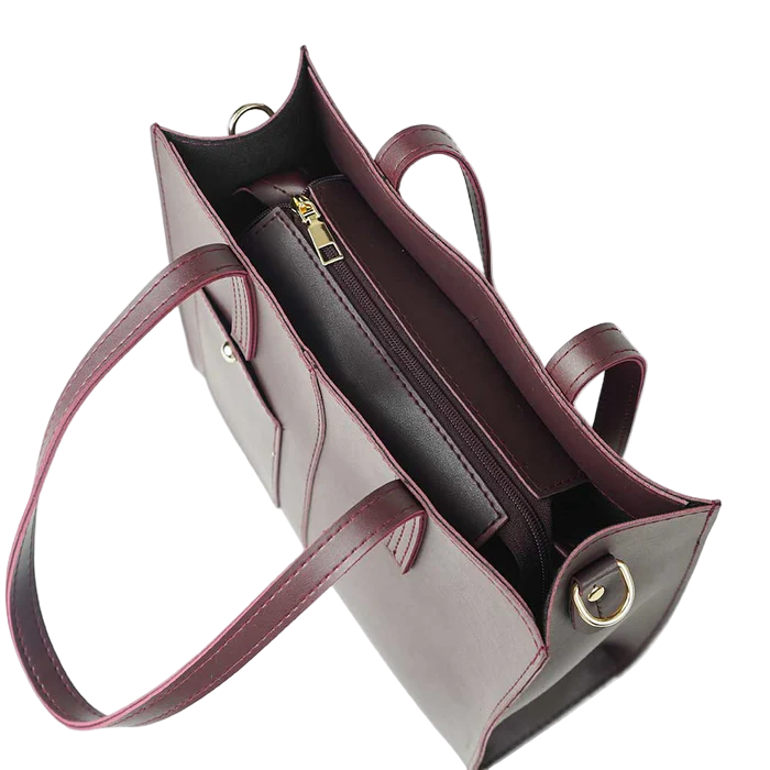 Women’s Medium Swift Handbag – Maroon Faux Leather with Top Handles & Adjustable Strap